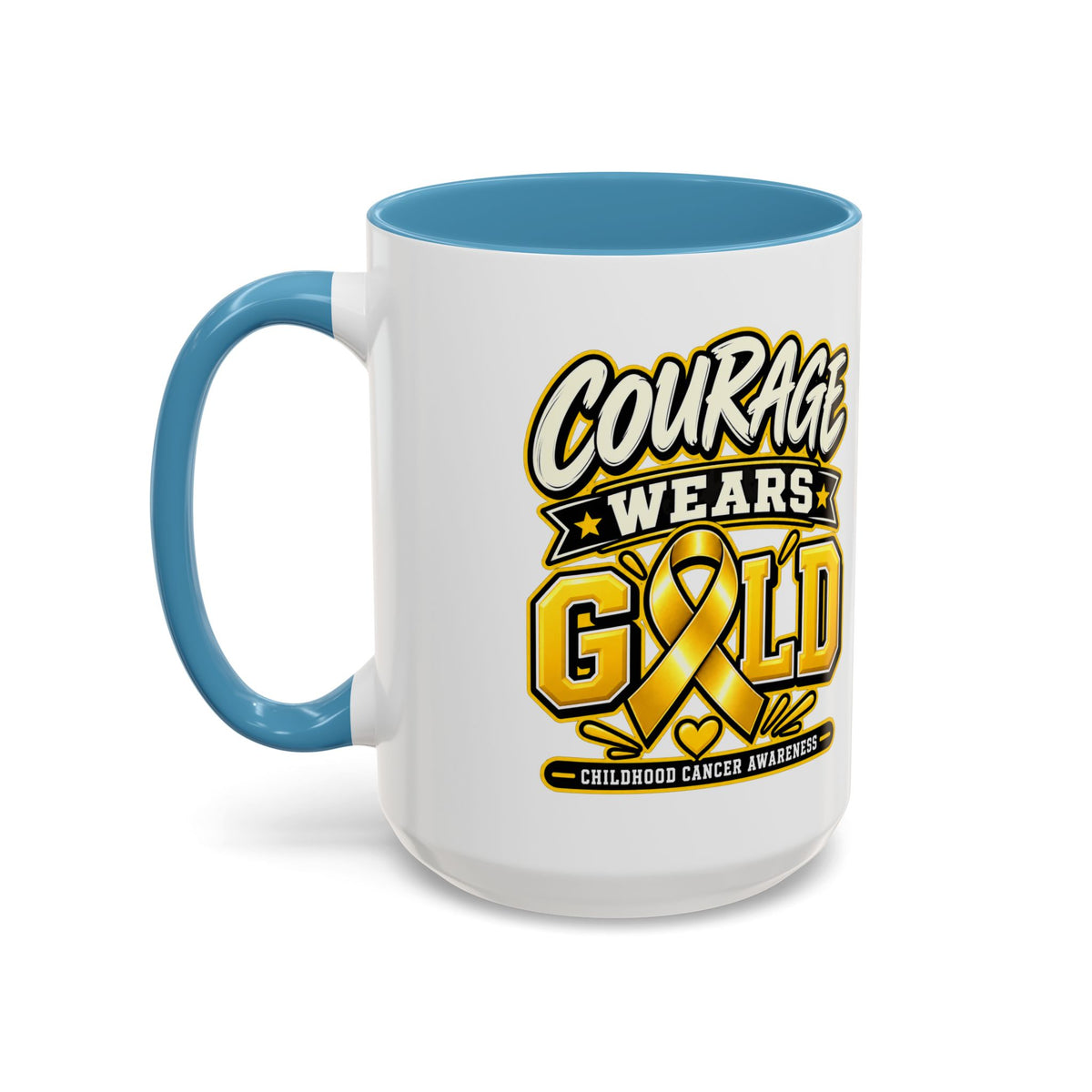 Courage Wears Gold Coffee Mug — Childhood Cancer Awareness Tea Cup