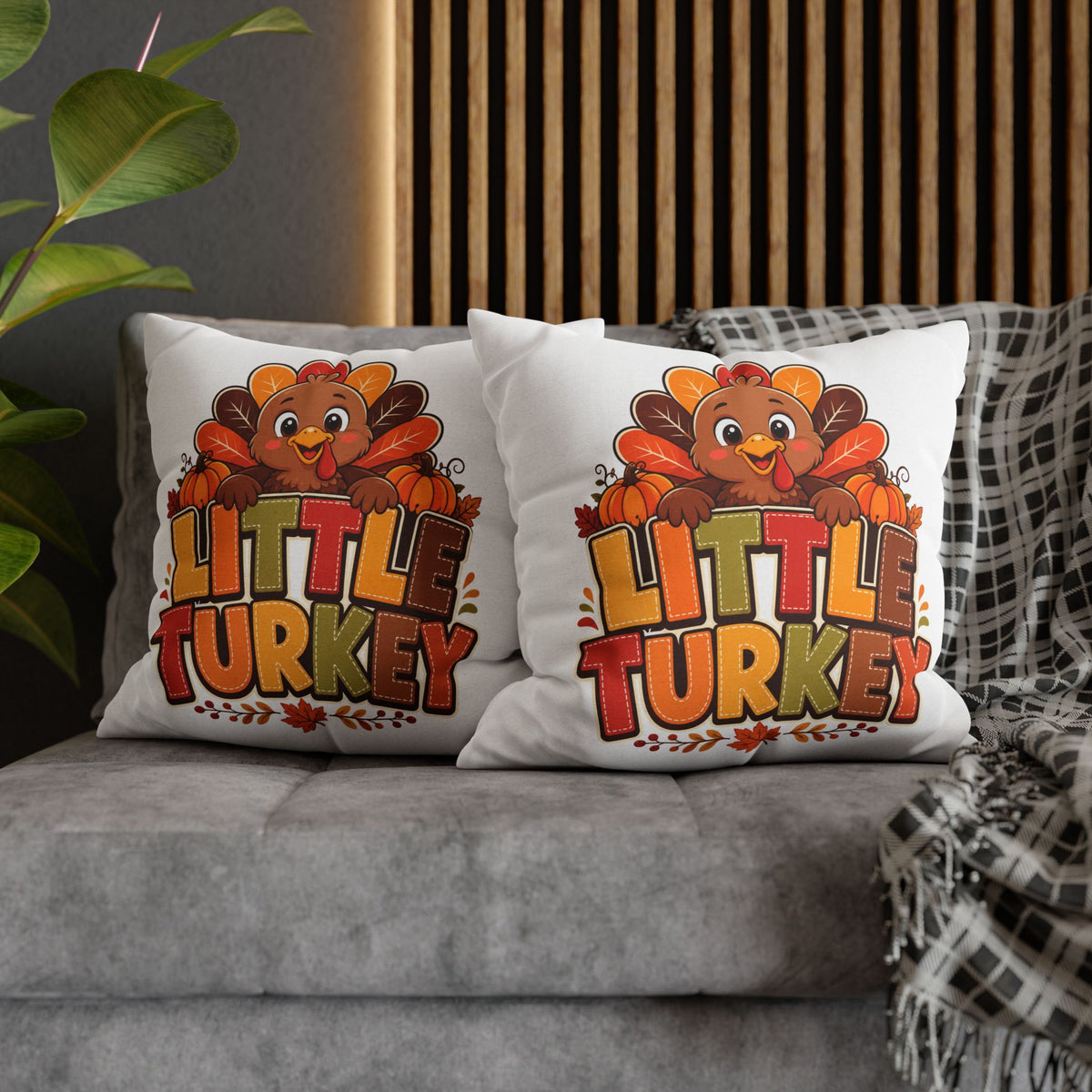 Thanksgiving Little Turkey Throw Pillowcase — Cute Thanksgiving Kids Pillow