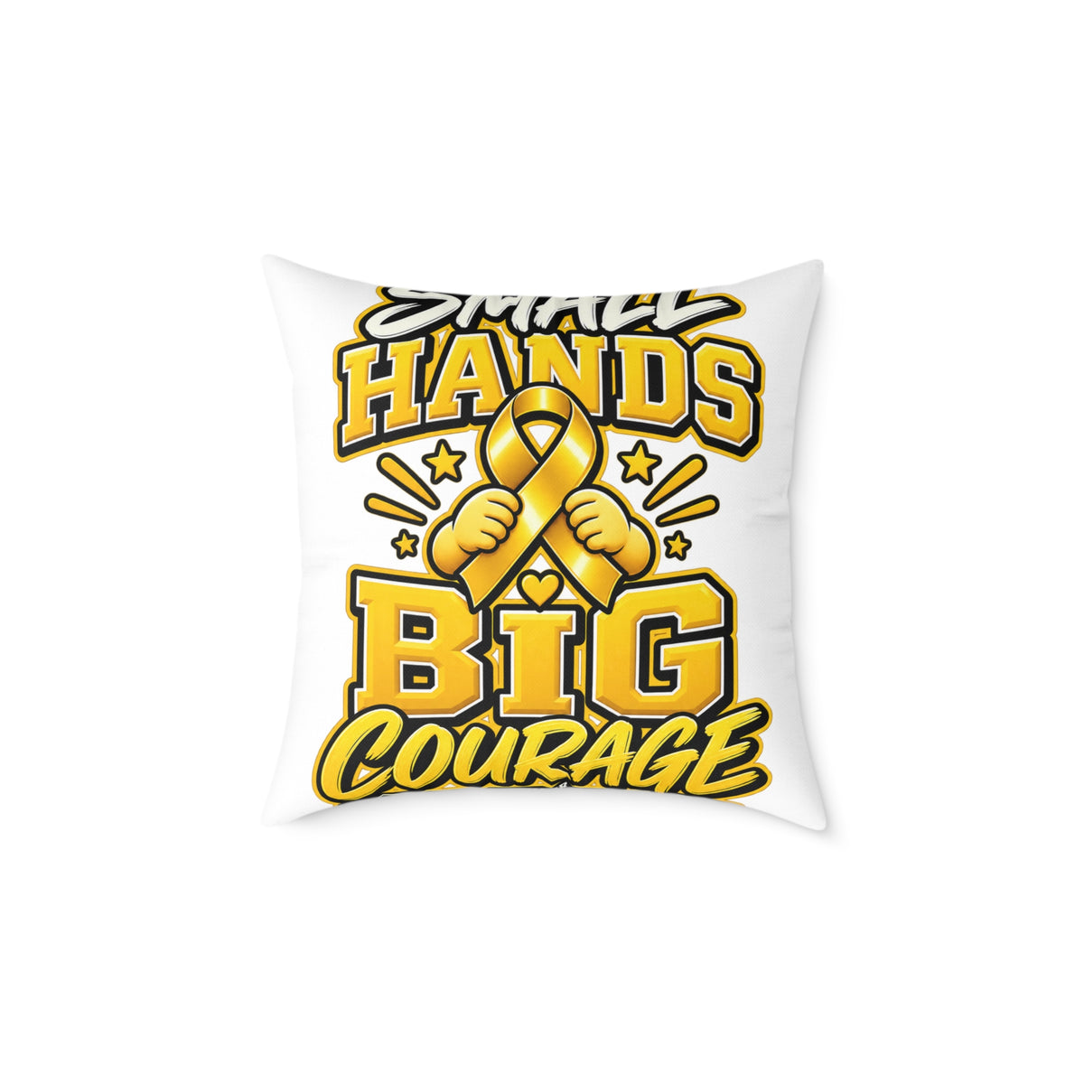 Square Pillow — "Small Hands Big Courage" Gold Ribbon Awareness Throw Pillow