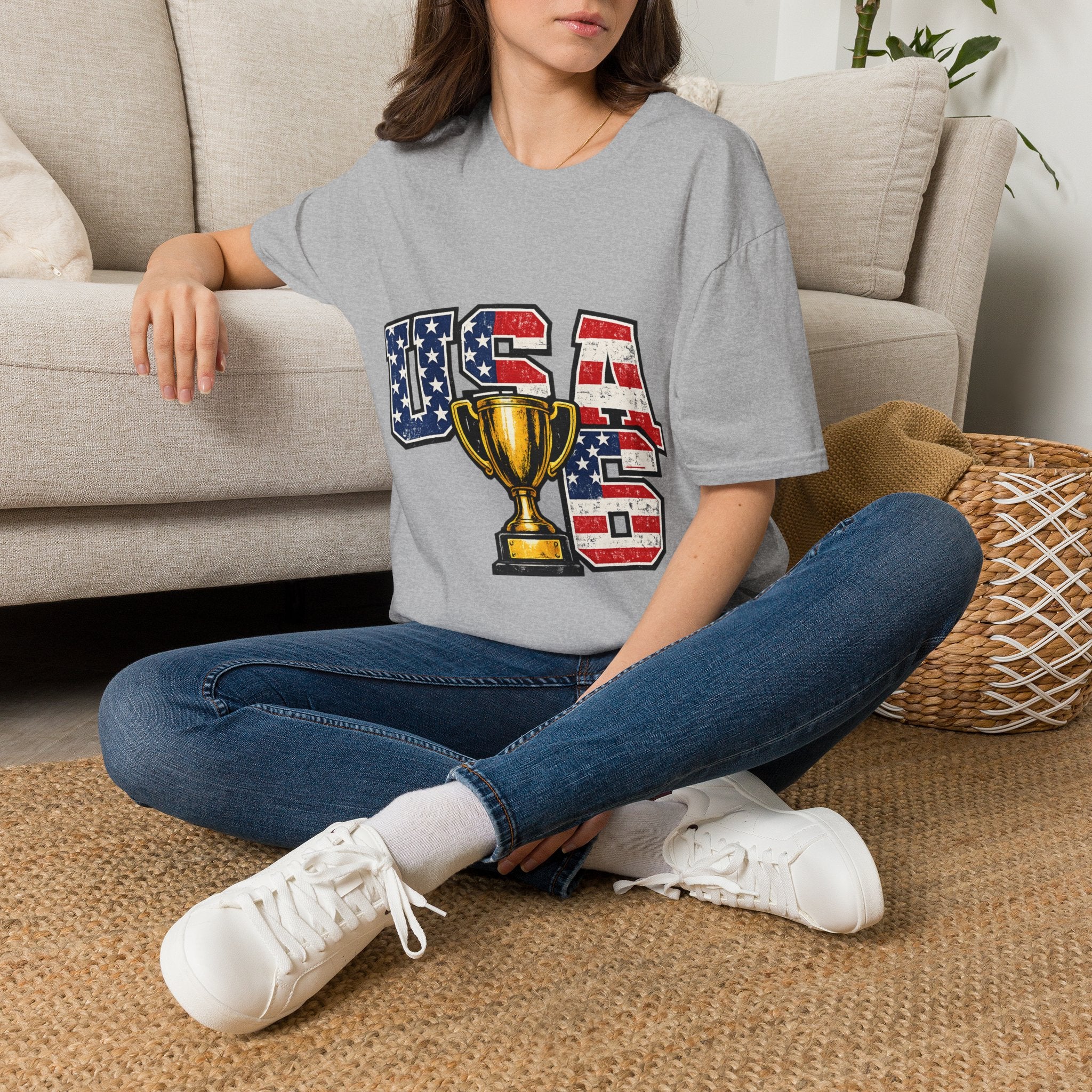 USA Trophy T-Shirt — Patriotic American Flag Graphic Tee