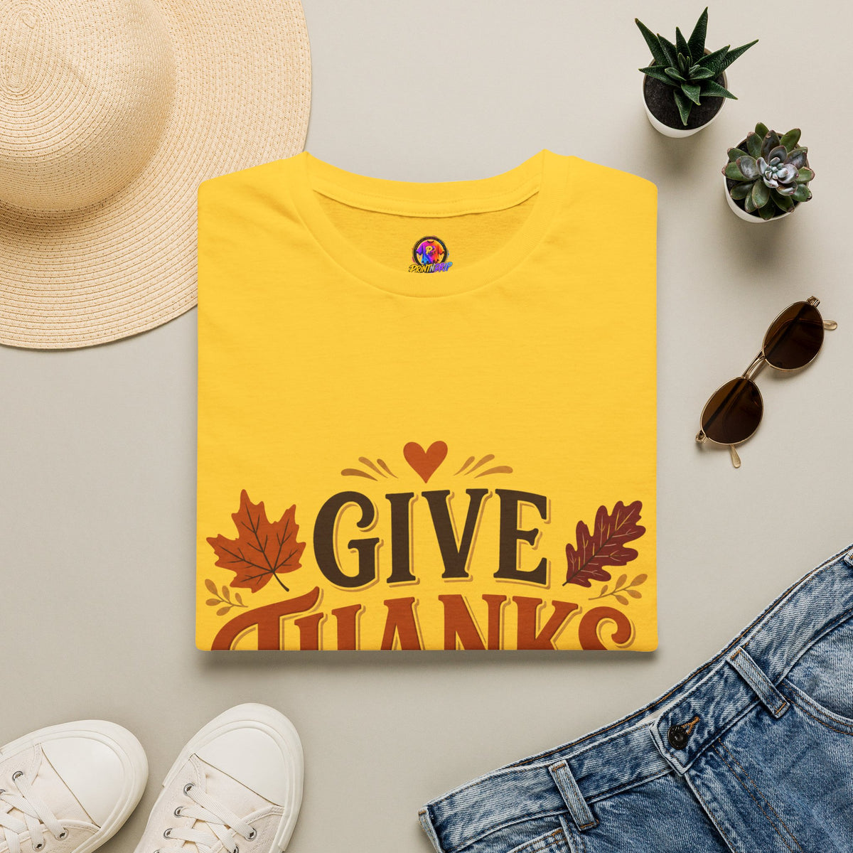 Thanksgiving T-Shirt Give Thanks Always Tee — Thanksgiving Fall Leaves Gratitude T-Shirt