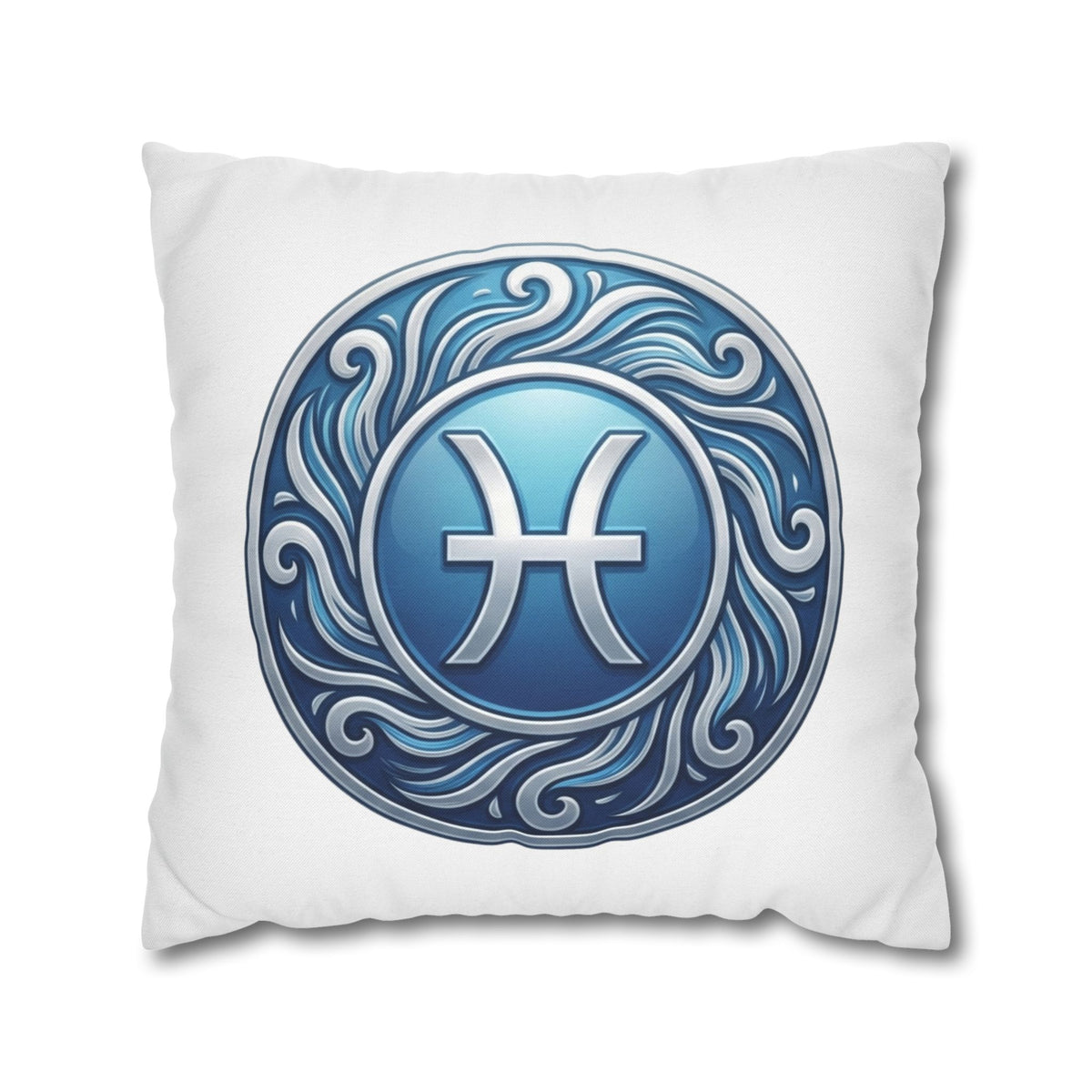 Pisces Zodiac Pillow Cover — Blue Astrological Symbol Decorative Throw Pillowcase