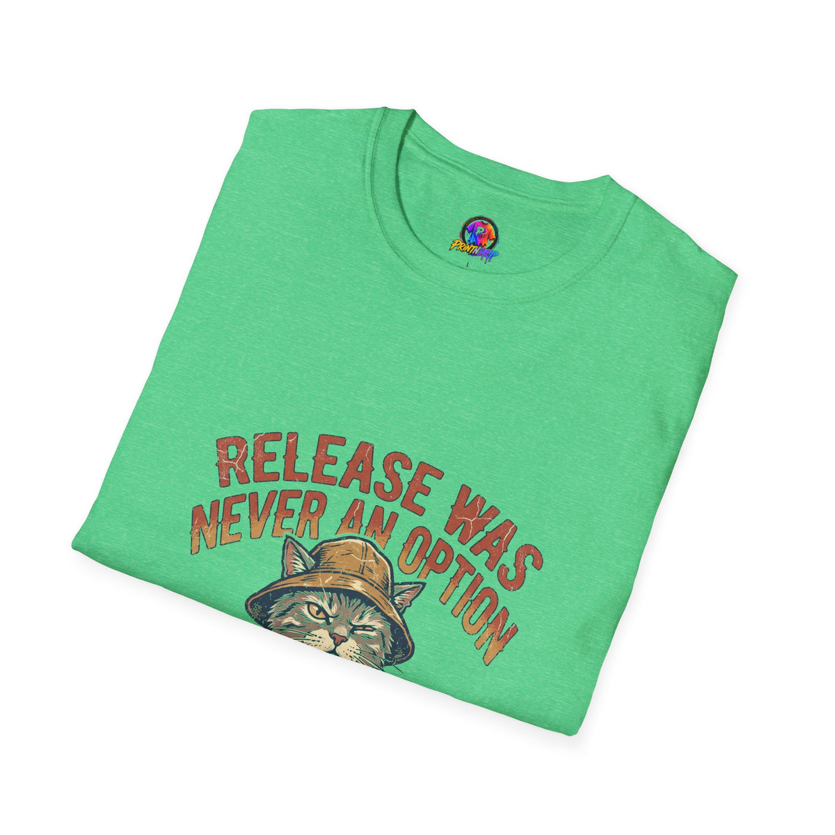 Funny And Witty Fishing Cat T-Shirt – "Release Was Never An Option" Vintage Angler Tee