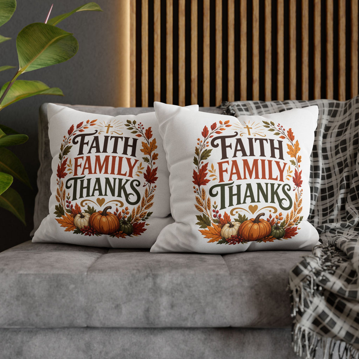 Thanksgiving Faith Family Thanks Fall Pillowcase — Thanksgiving Autumn Decorative Throw Pillow