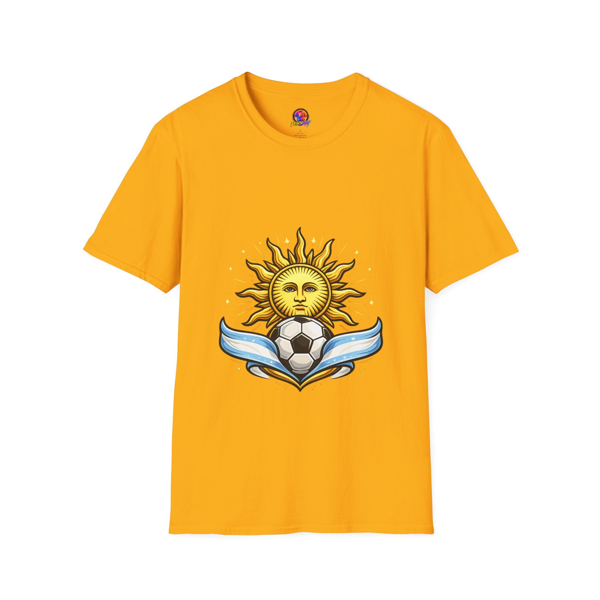 Argentina Sun Face Soccer T-Shirt — Retro Celestial Football Tee