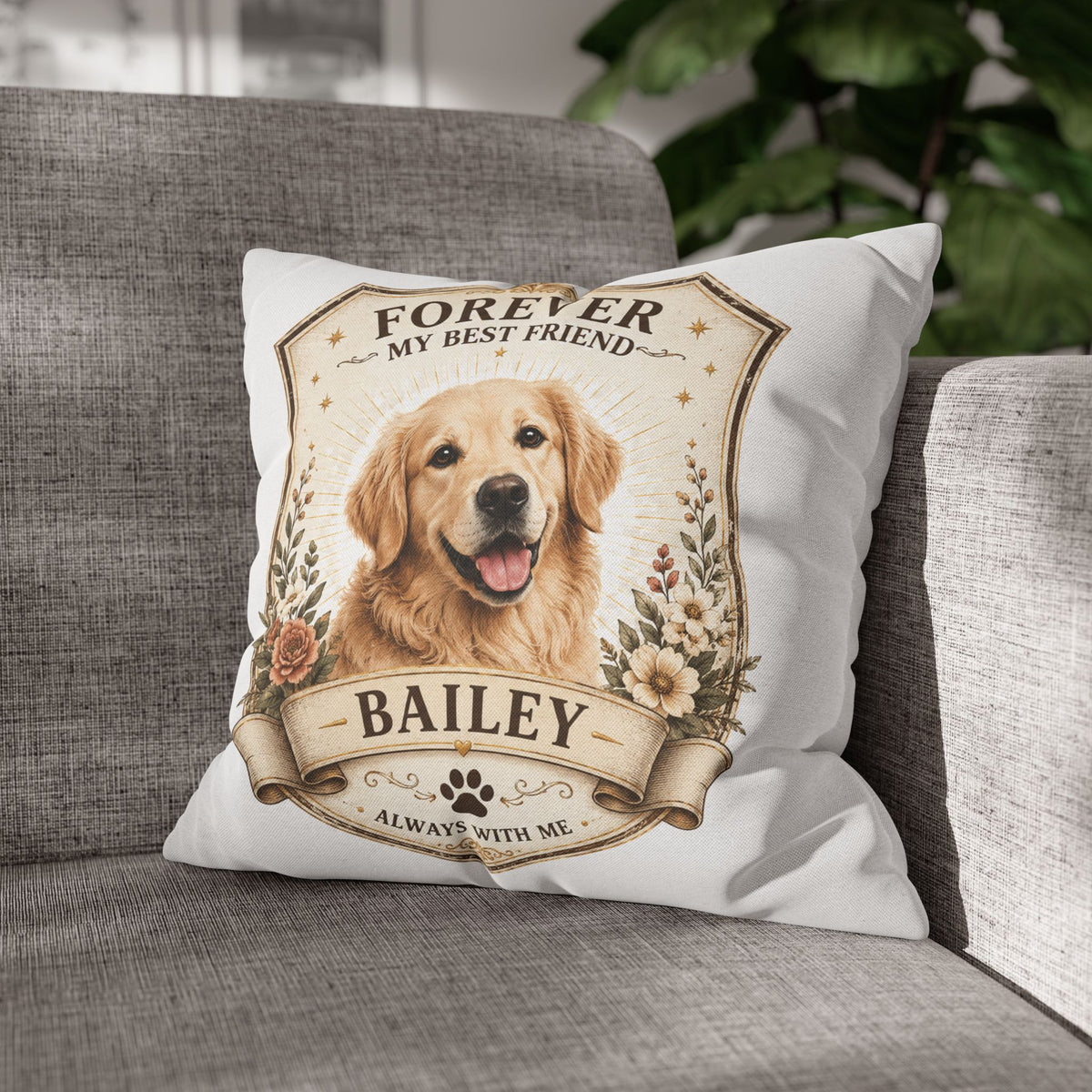 Milo Bailey Dog Dad Mom Forever My Best Friend Personalized Dog Pillowcase — Custom Pet Name Golden Retriever Memorial