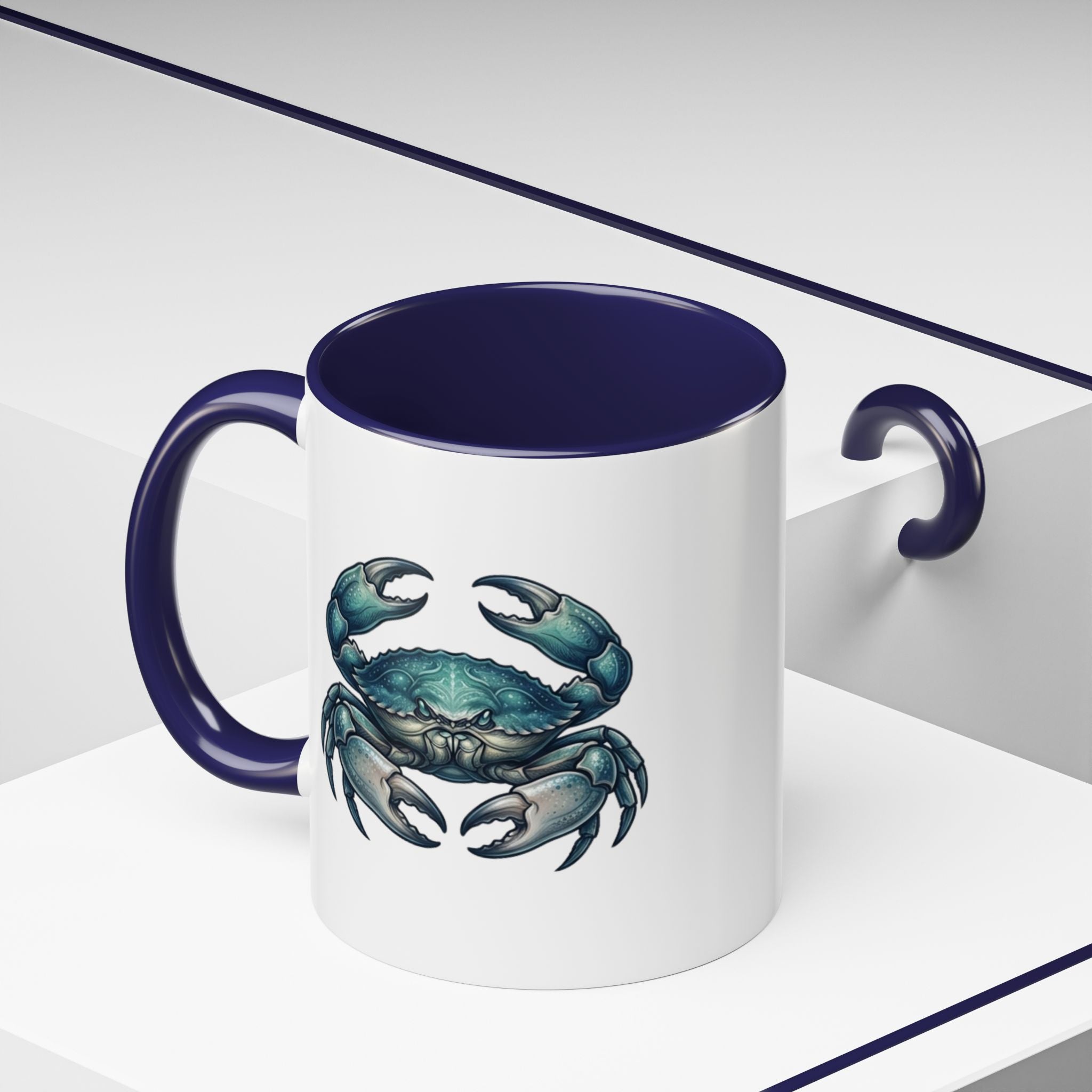 Crab Accent Coffee Mug – Blue Coastal Crab Artwork
