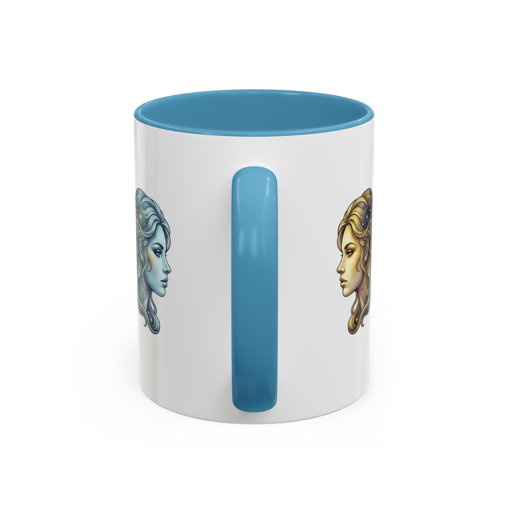 Gemini Zodiac Accent Coffee Mug — Dual Faces Astrology Design