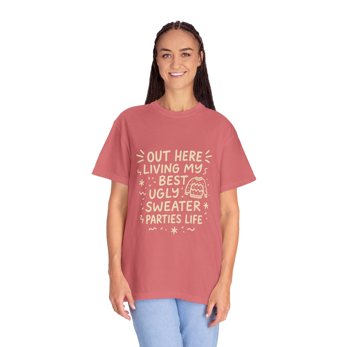 Out Here Living My Best Ugly Sweater Parties Life T-Shirt - Trending Now - October 2026