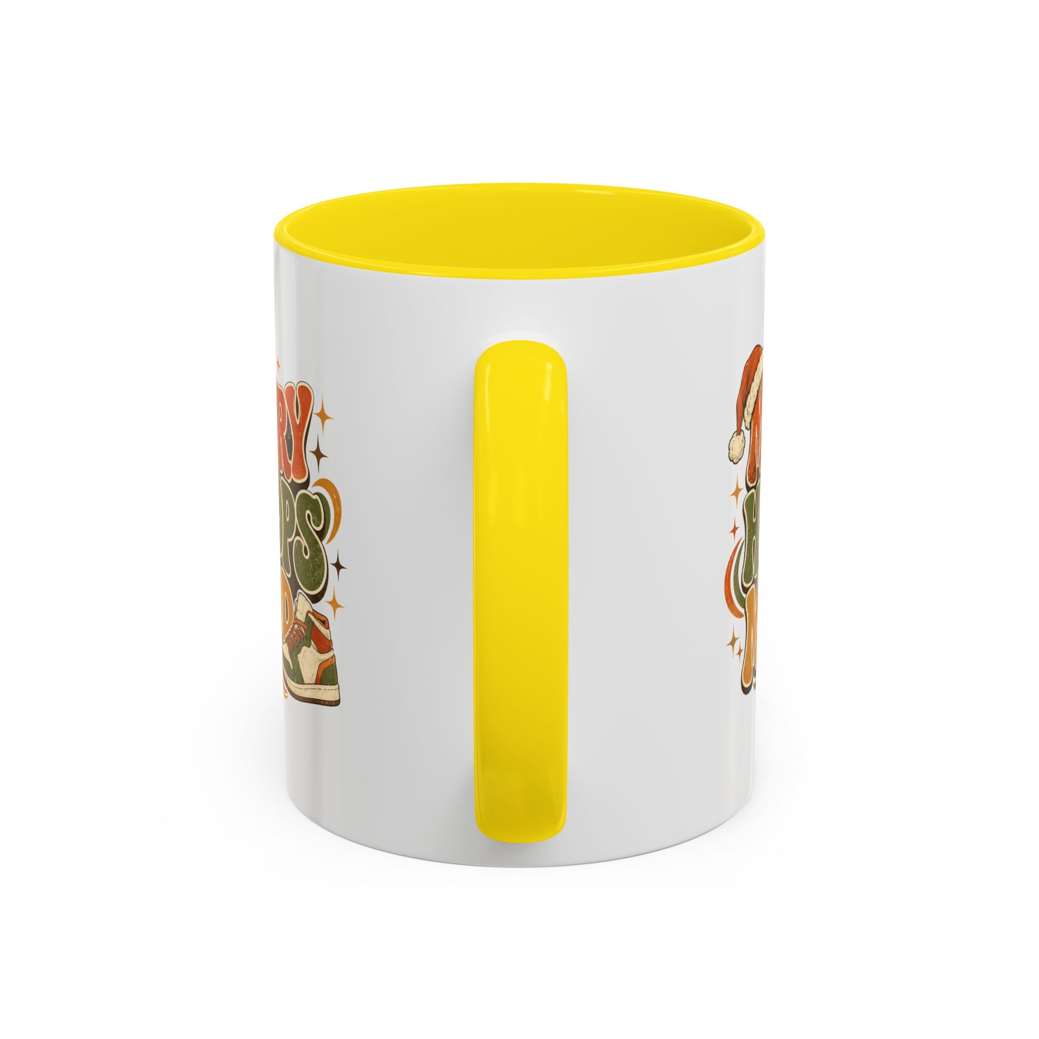 Modern Day Christmas Merry Hoops Mood Accent Coffee Mug — Retro Basketball Christmas Design