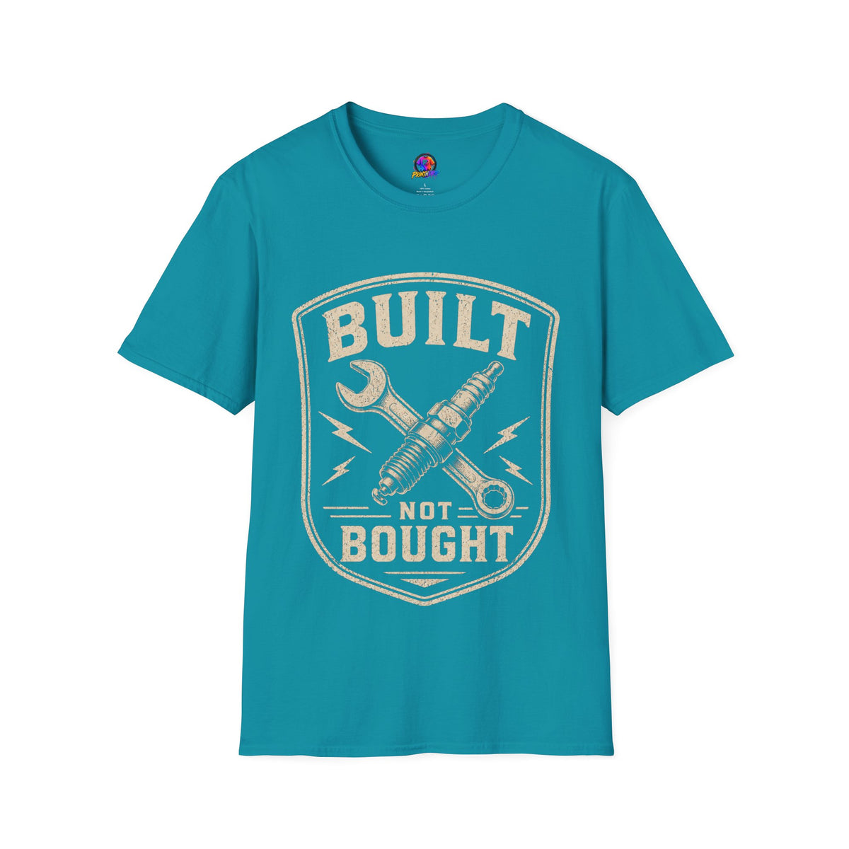 Built Not Bought T-Shirt — Vintage Mechanic Wrench & Spark Plug Design
