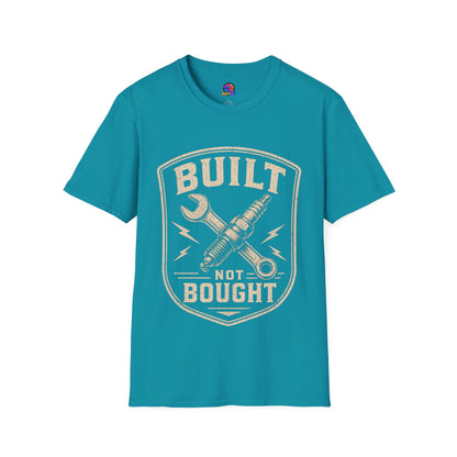 Built Not Bought T-Shirt — Vintage Mechanic Wrench & Spark Plug Design
