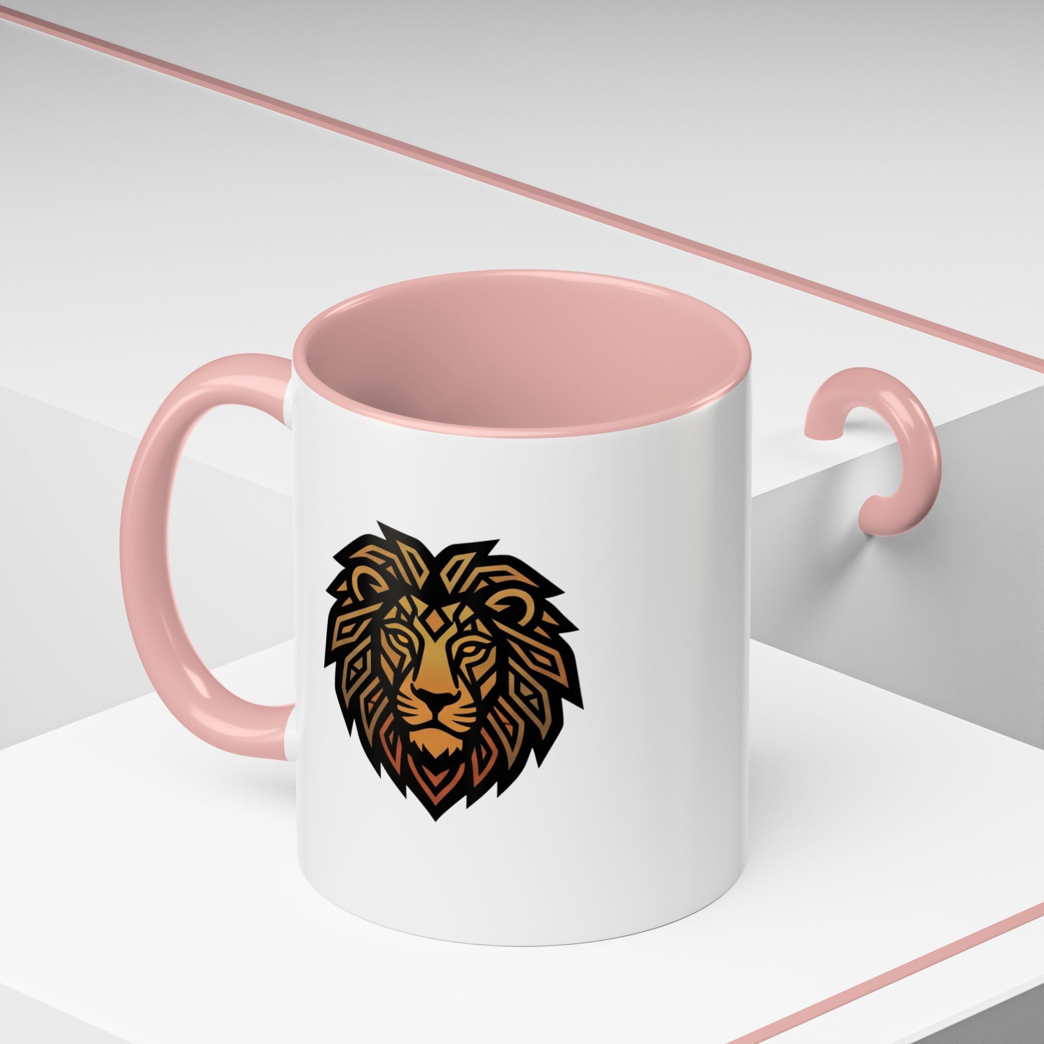 Lion Head Accent Coffee Mug — Bold Geometric Mane Design