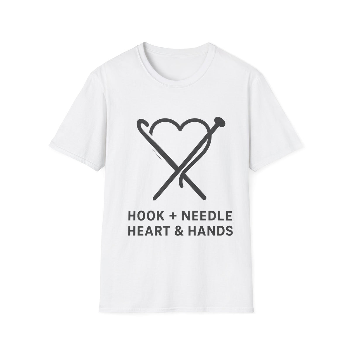 Hook Needle Heart and Hands Minimalist Knitting White Graphic Tee - Trending Now - September 2026
