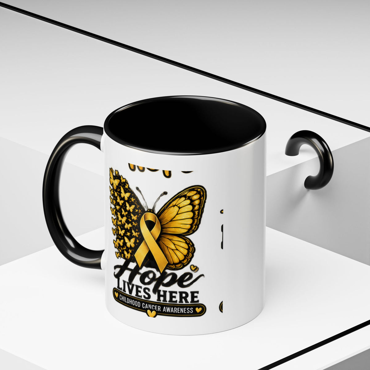 Children’s Cancer Awareness Accent Coffee Mug — "Hope Lives Here" (11/15oz)