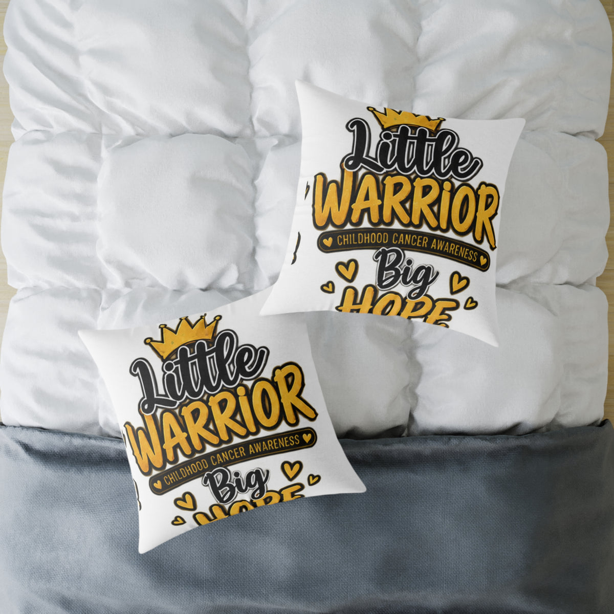 Little Warrior Childhood Cancer Awareness Pillow — Square Poly Canvas Throw Pillow