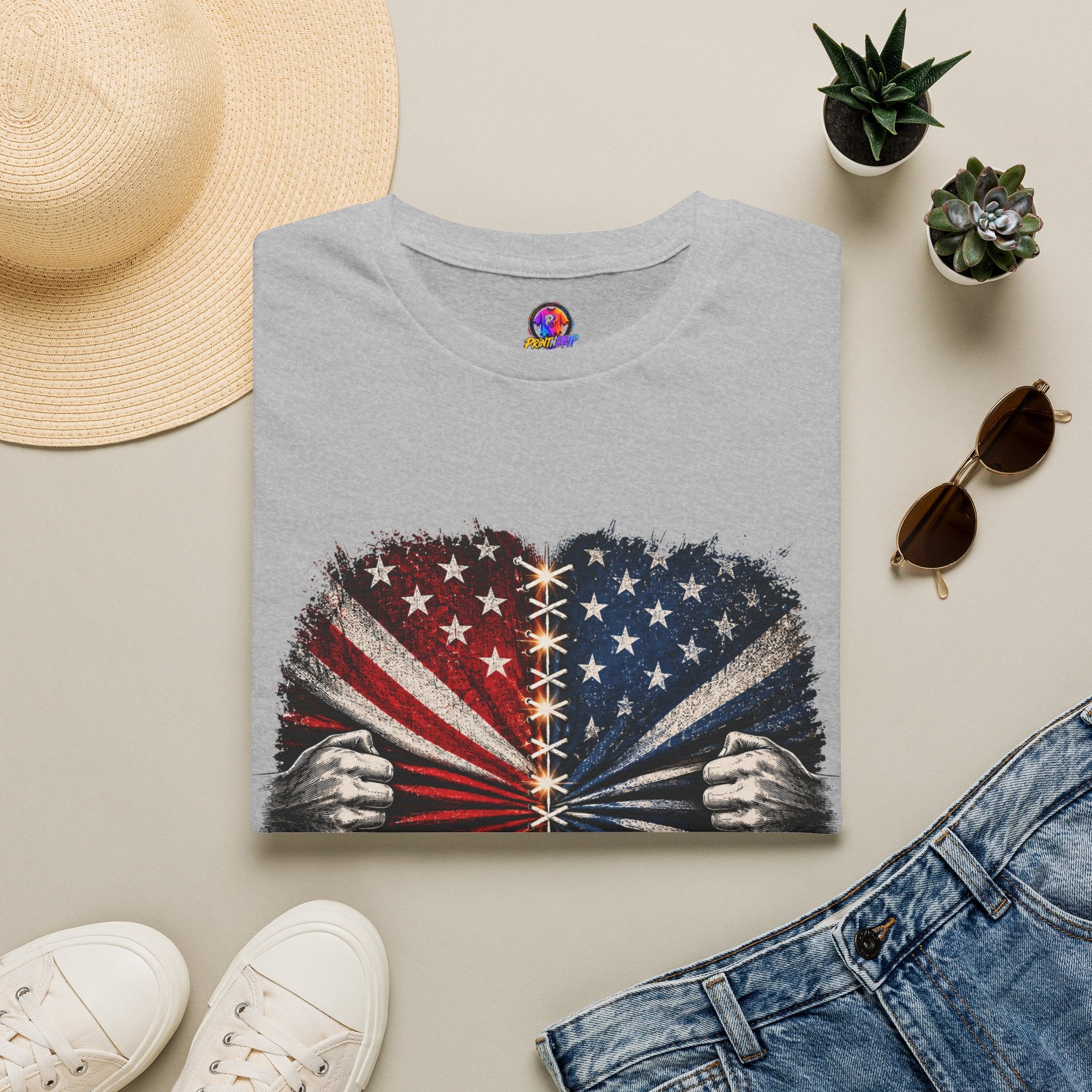 T-Shirt — "The Flag Doesn't Belong to One Side" Distressed American Flag Graphic