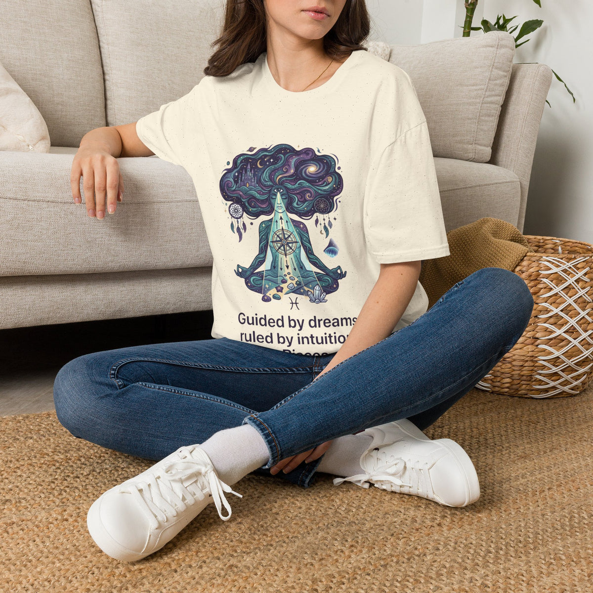 Dreamy Meditation T-Shirt — 'Guided by dreams, ruled by intuition' Spiritual Art Tee