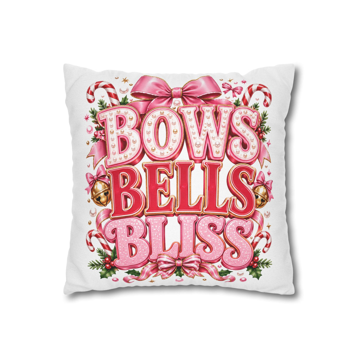 Bows Bells Bliss Decorative Throw Pillowcase Modern Day Christmas