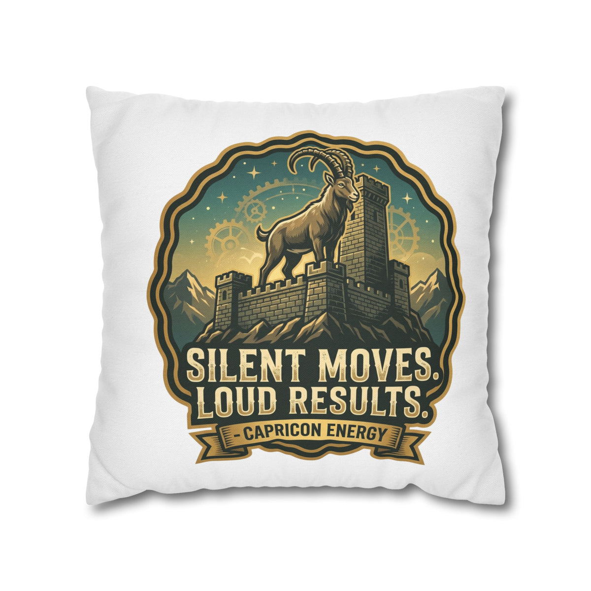 Capricorn Pillowcase – "Silent Moves, Loud Results" Zodiac Decor
