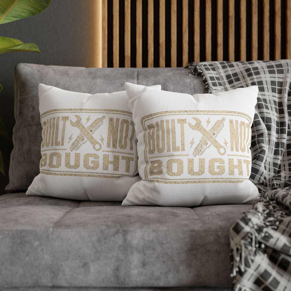 Built Not Bought Pillowcase Milo Bailey Dog Dad Mom — Rustic Mechanic Accent Pillow