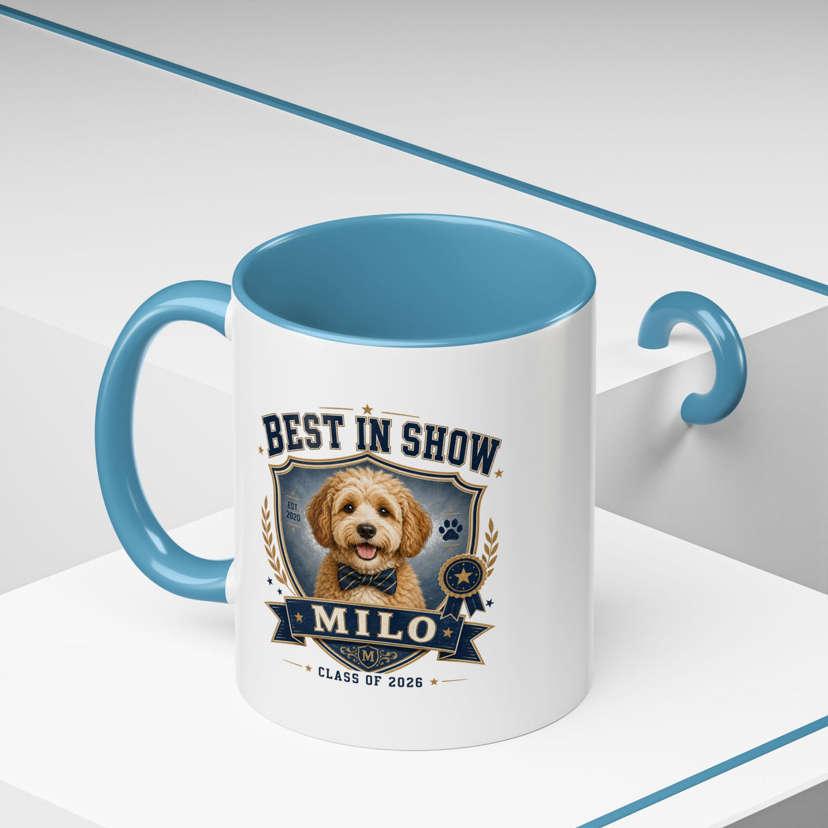 Milo Bailey Dog Dad Mom Best in Show Personalized Dog Coffee Mug — 'Milo' Class of 2026 Accent Mug