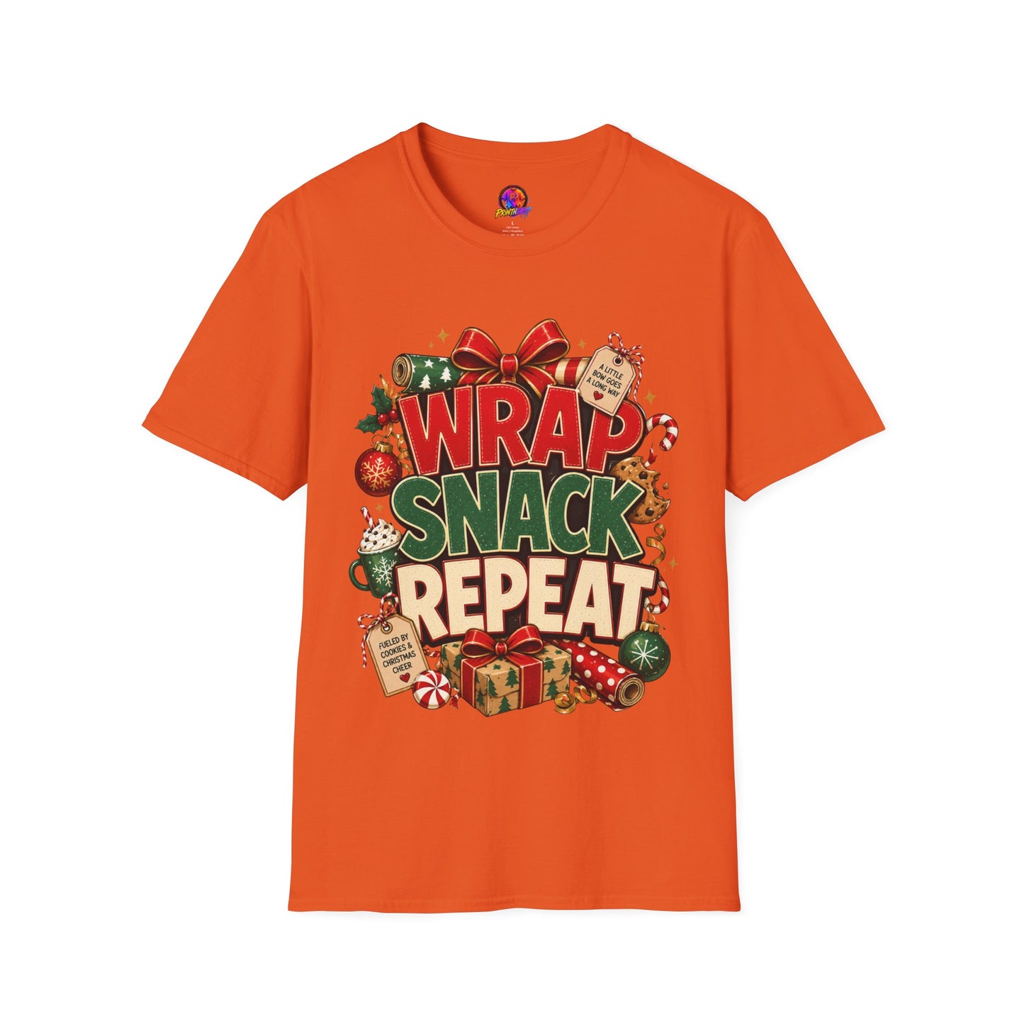 T-Shirt — "Wrap Snack Repeat" Christmas Graphic Tee