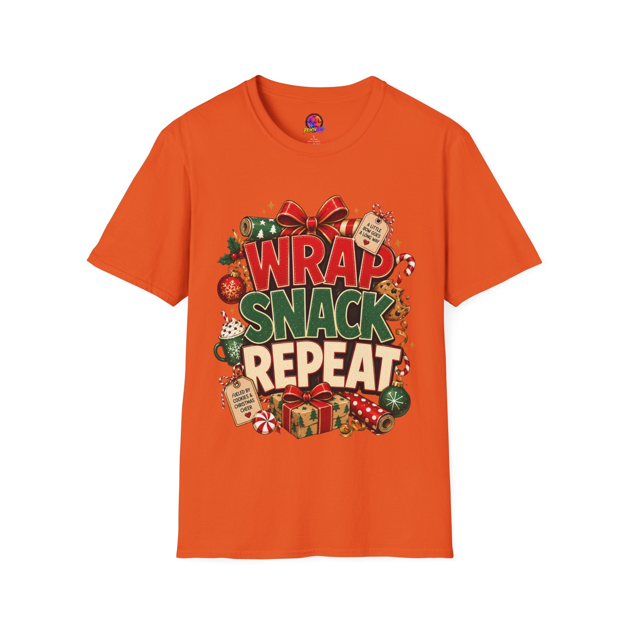 T-Shirt — "Wrap Snack Repeat" Christmas Graphic Tee