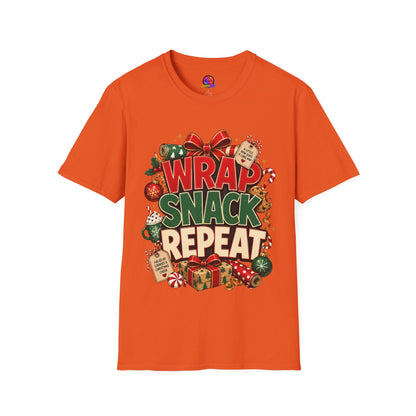 T-Shirt — "Wrap Snack Repeat" Christmas Graphic Tee