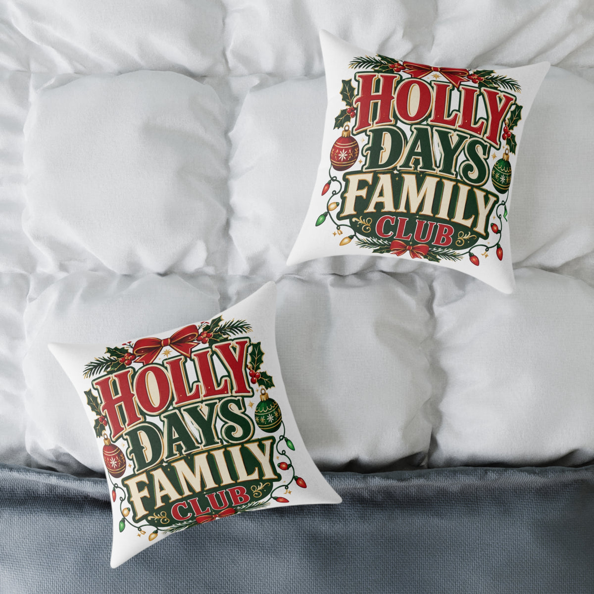 Holly Days Family Club Christmas Throw Pillow