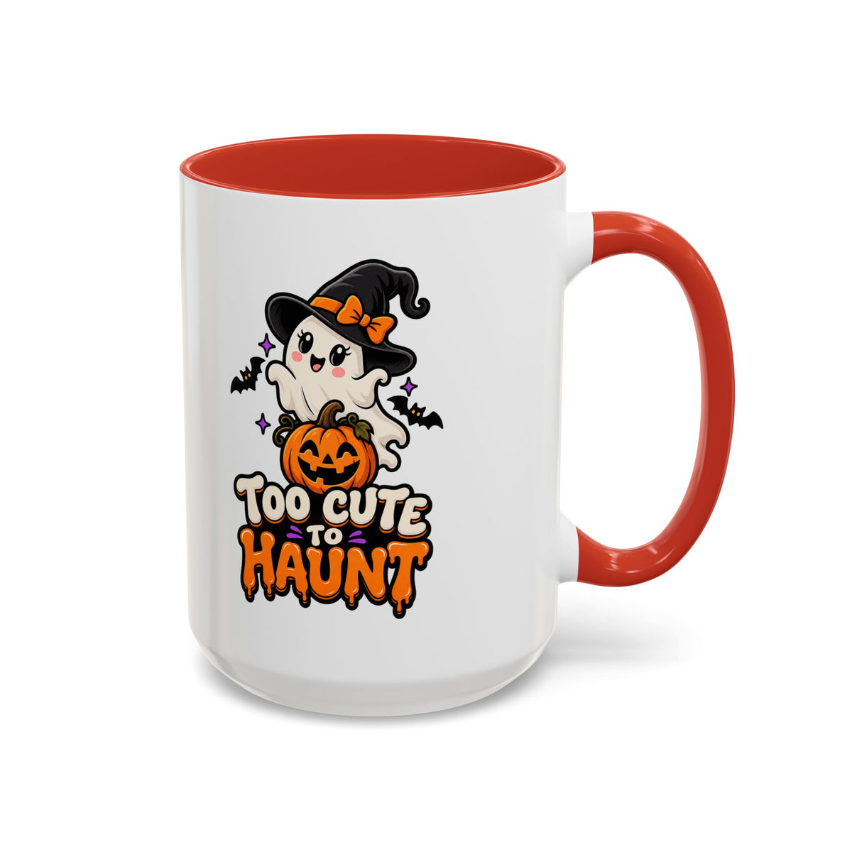 Halloween Coffee Mug - 'Too Cute to Haunt' Ghost Pumpkin Accent Mug