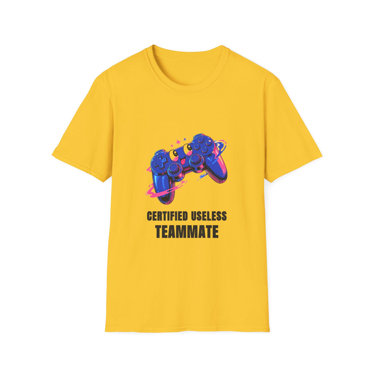 Certified Useless Teammate Gamer T-Shirt — Retro Neon Gamepad Tee - Trending Now - August 2026