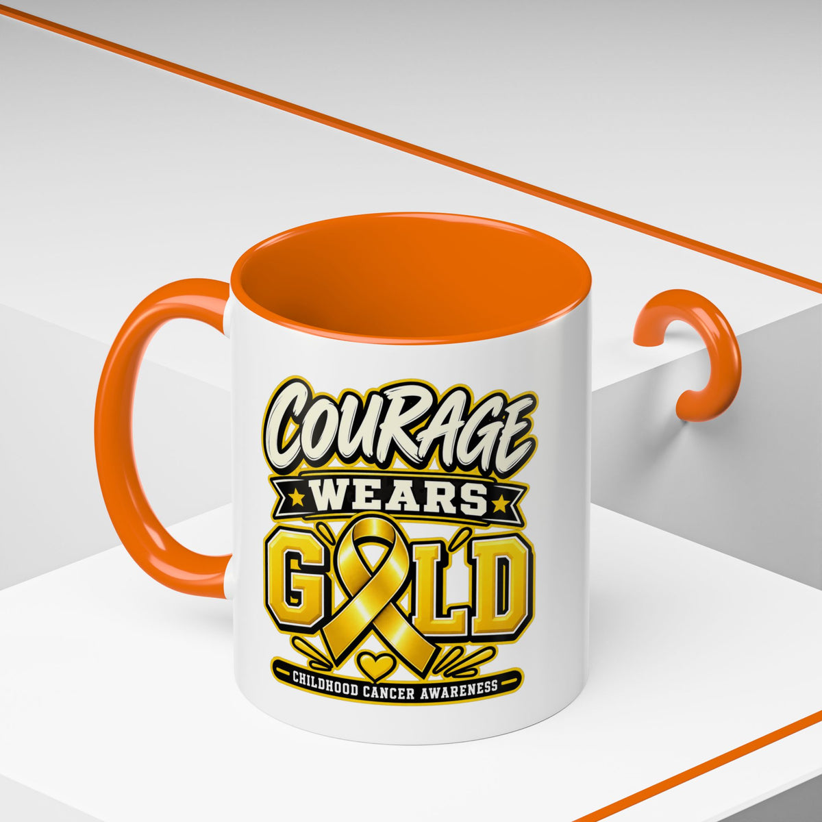 Courage Wears Gold Coffee Mug — Childhood Cancer Awareness Tea Cup