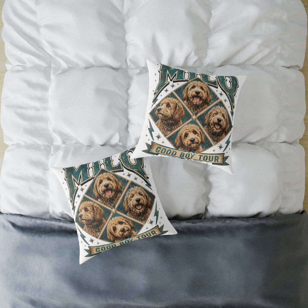 Golden Doodle Portrait Throw Pillow   Milo Bailey Dog Dad Mom— Milo Dog Faces Canvas Accent Pillow
