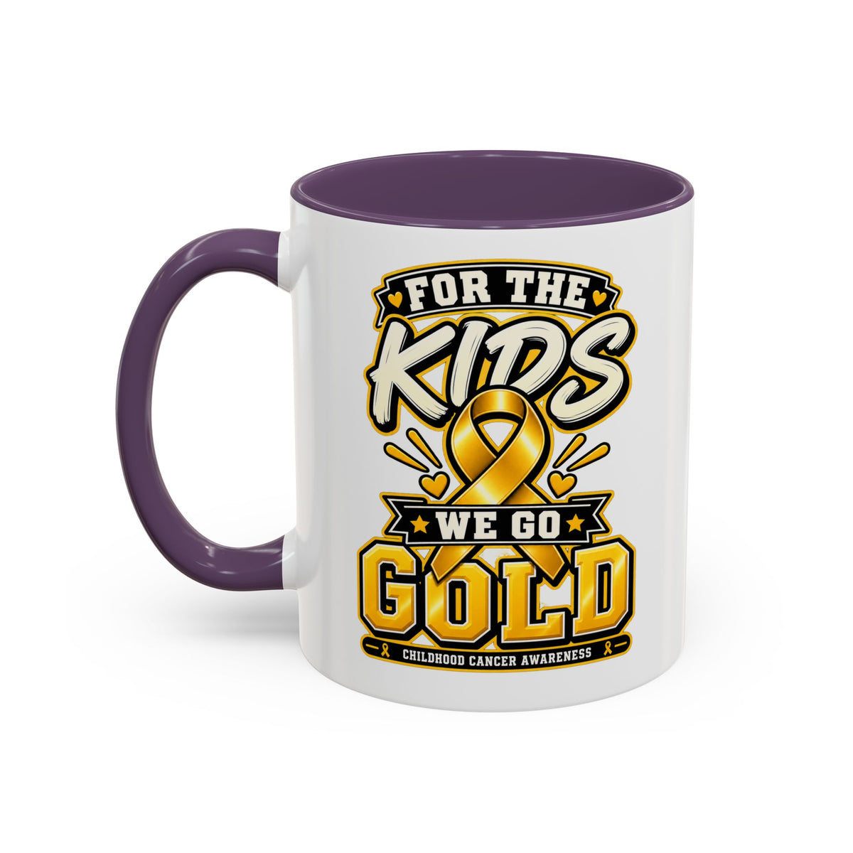 For The Kids We Go Gold Accent Coffee Mug — Childhood Cancer Awareness 11/15oz