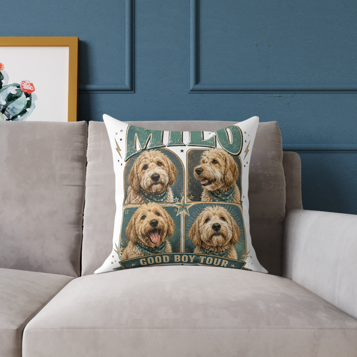 Personalized Dog Photo Pillow  Milo Bailey Dog Dad Mom— "MILO" Collage Square Pet Throw Pillow