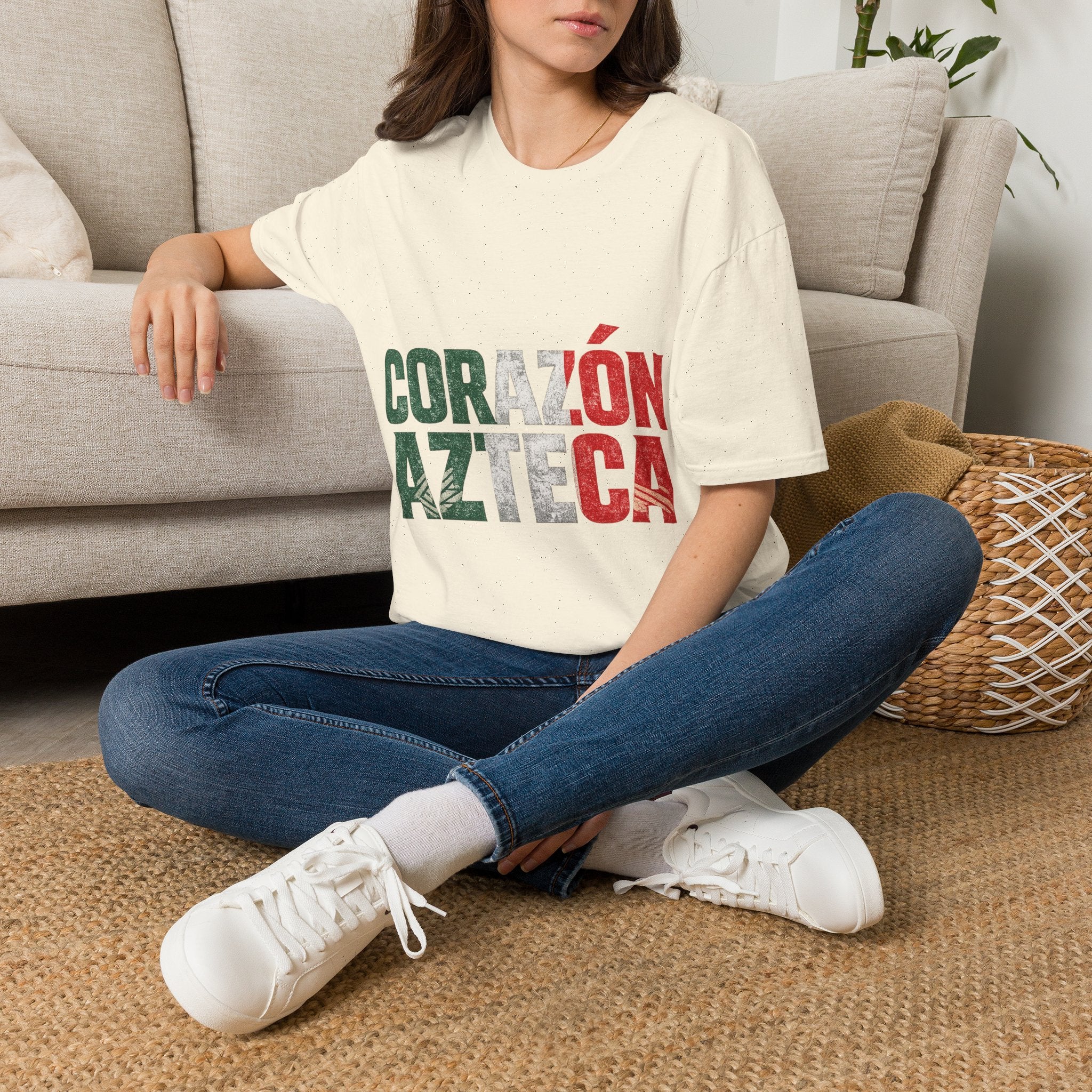 Mexico Corazón Azteca T-Shirt — Mexican Pride Flag Text Tee