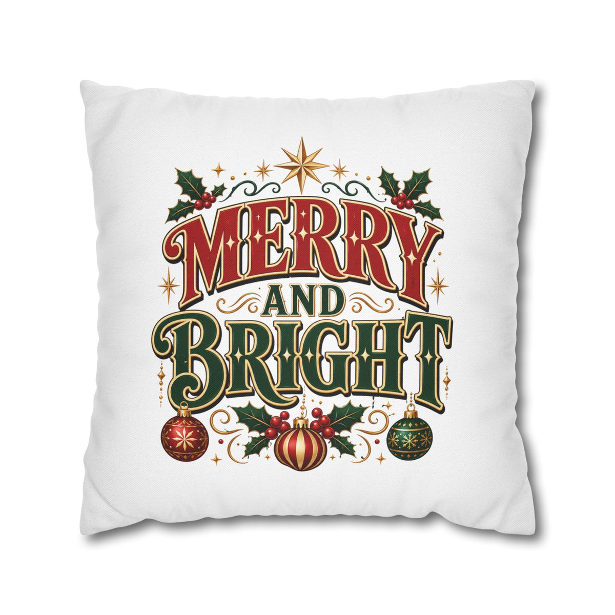 Merry and Bright Christmas Pillowcase — Festive Holiday Decorative Pillow Cover