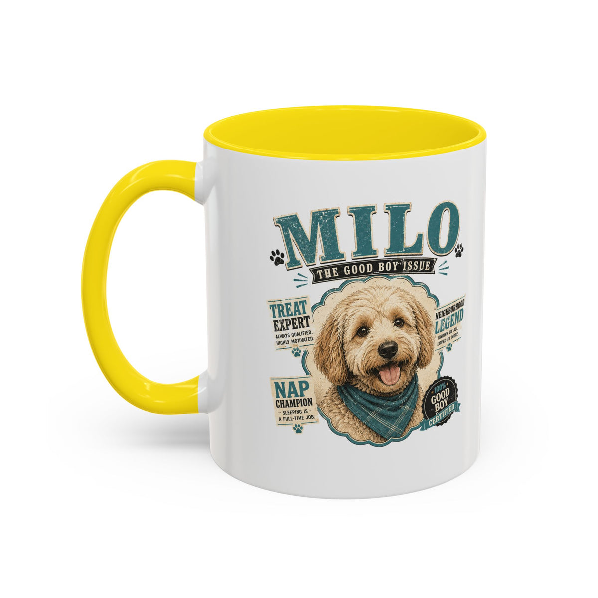 Milo Bailey Dog Dad Mom Personalized Dog Mug — "Milo The Good Boy" Accent Coffee Mug