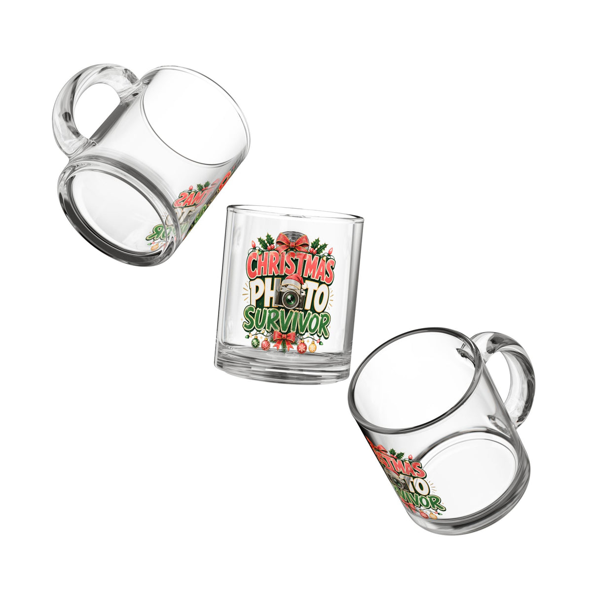 Christmas Glass Mug 10 oz Christmas Photo Survivor Glass Mug – 10oz Holiday Camera Lover Gift