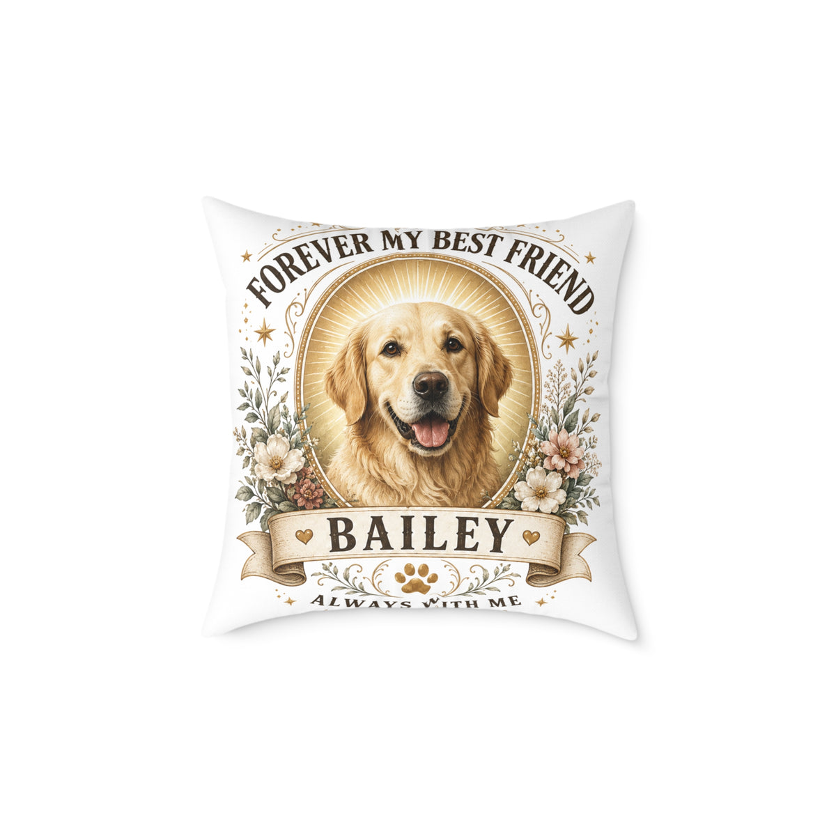 Forever My Best Friend Personalized Dog Milo Bailey Dog Dad Mom Pillow — Custom Pet Name Golden Retriever Cushion