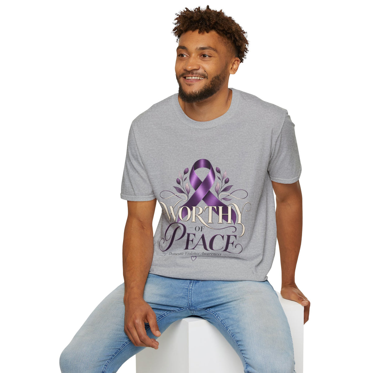 Worthy of Peace Purple Ribbon Domestic Violence  Awareness T-Shirt