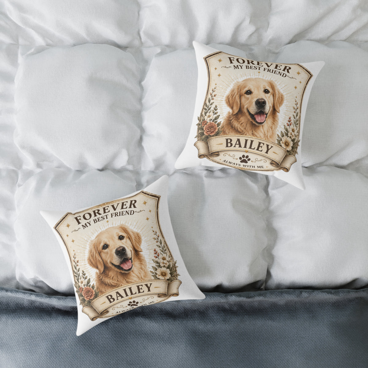 Forever My Best Friend Golden Retriever Pillow Milo Bailey Dog Dad Mom— Personalized Dog Name Cushion
