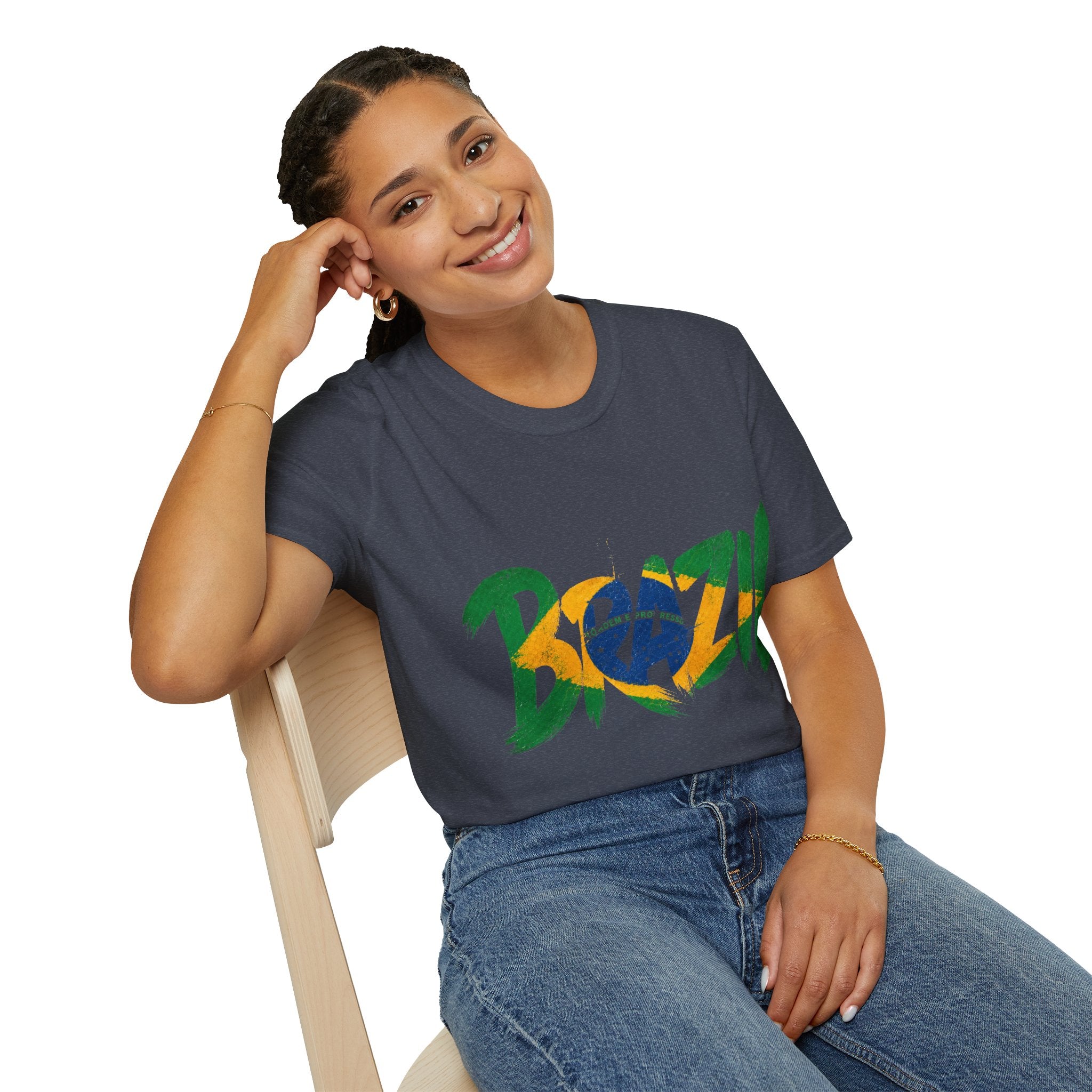 Brazil Flag Graphic T-Shirt — Bold Brazil Script with National Flag Motif