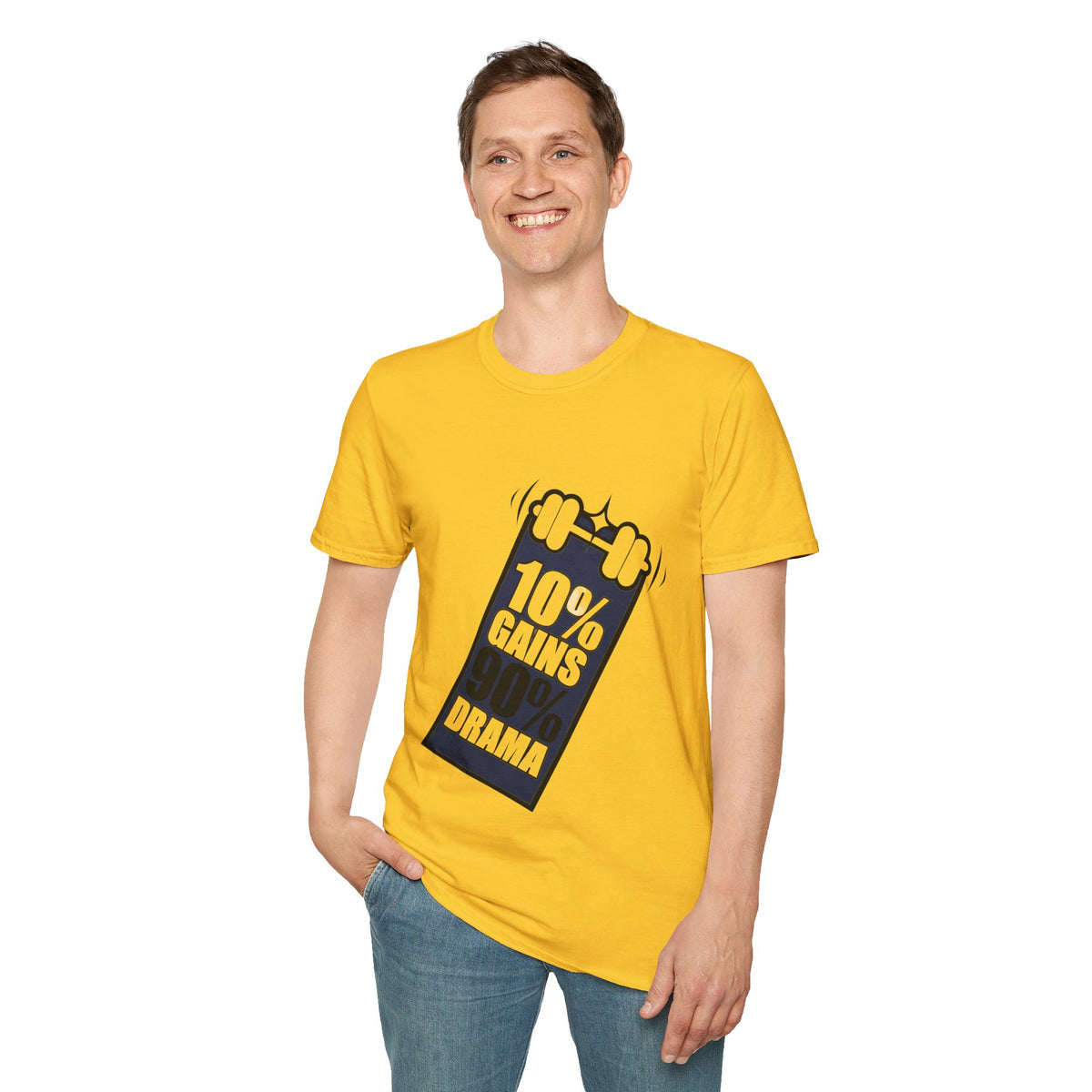 10% Gains Drama Barbell T-Shirt - Minimalist Funny Gym Graphic Tee - Trending Now - September 2026