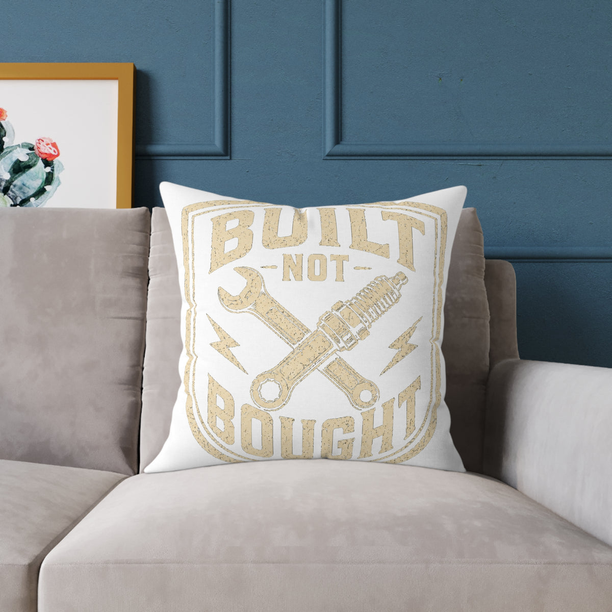 Built Not Bought Square Pillow Milo Bailey Dog Dad Mom — Mechanic Workshop Decor Accent