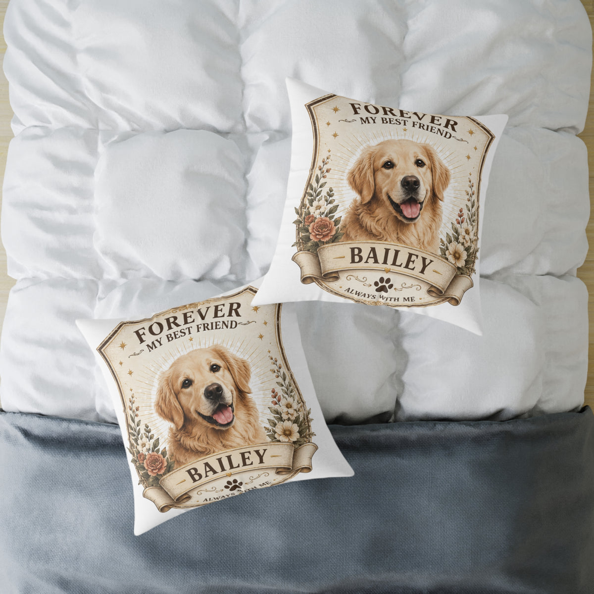 Forever My Best Friend Golden Retriever Pillow Milo Bailey Dog Dad Mom— Personalized Dog Name Cushion