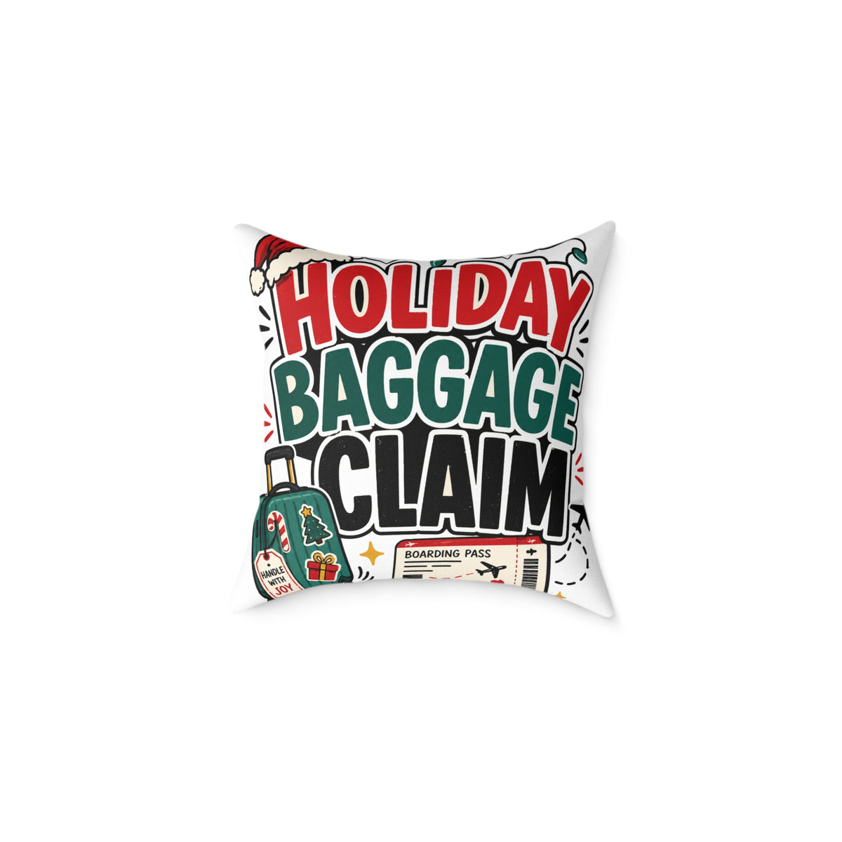 Modern Day Christmas Holiday Baggage Claim Square Poly Canvas Pillow