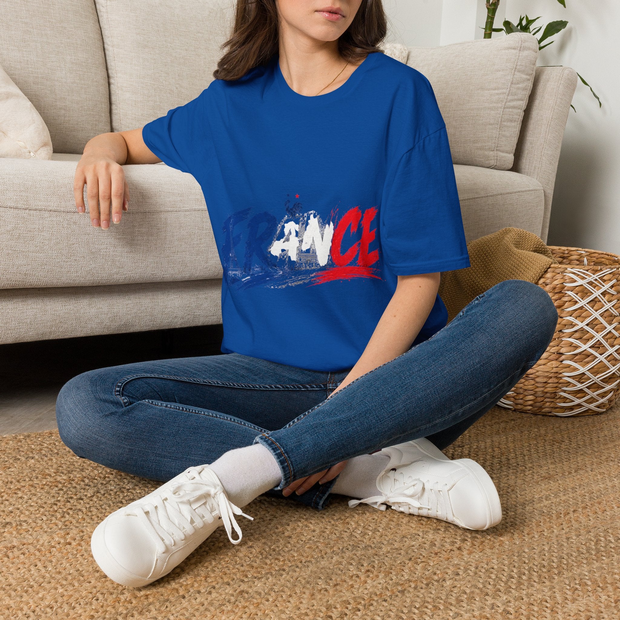 France Brushstroke Graphic T-Shirt — Tricolor Soccer/Travel Fan Tee