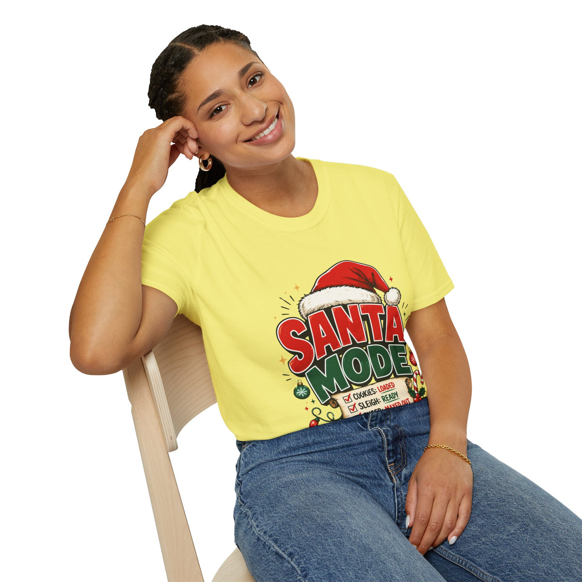 Santa Mode T-Shirt — Holiday Christmas Graphic Tee with Santa Hat
